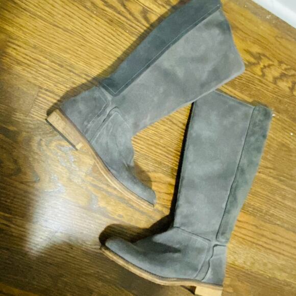 WEBB Grey Suede Leather Tall Boots EU Size 37 Slip On Flats - Picture 3 of 8
